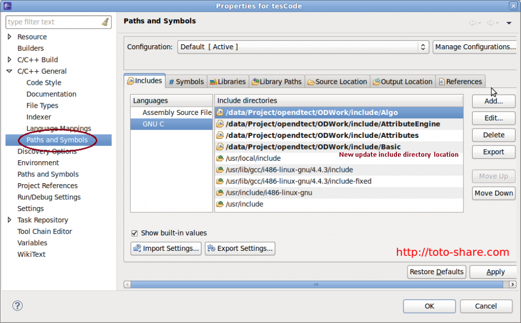 Eclipse add automatic include folder