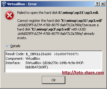 virtualbox cannot register the hard disk